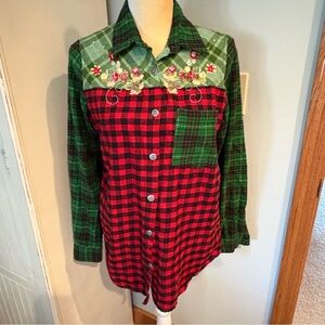 Blair Mixed Plaid Floral Embroidered Flannel Shirt